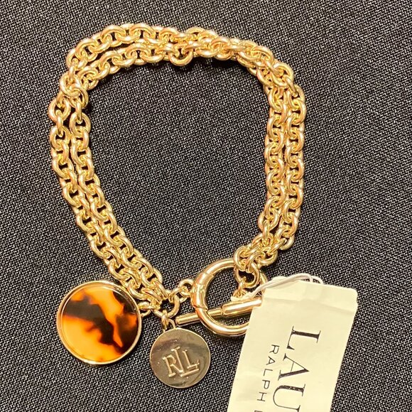 Ralph Lauren Gold Chain Bracelet with Initial and a Warm Brown Charm - Picture 2 of 8